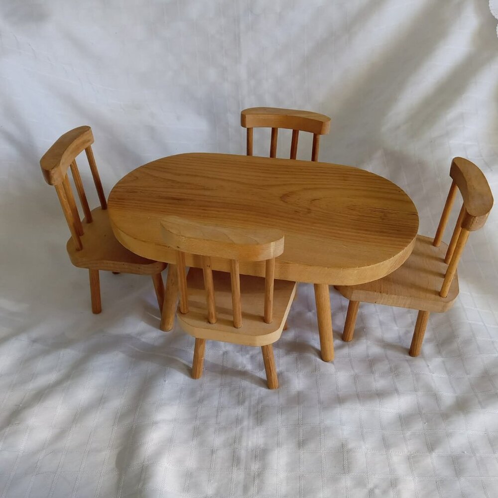 Unique in the world  4 wooden chairs and table handmade in the 1980s